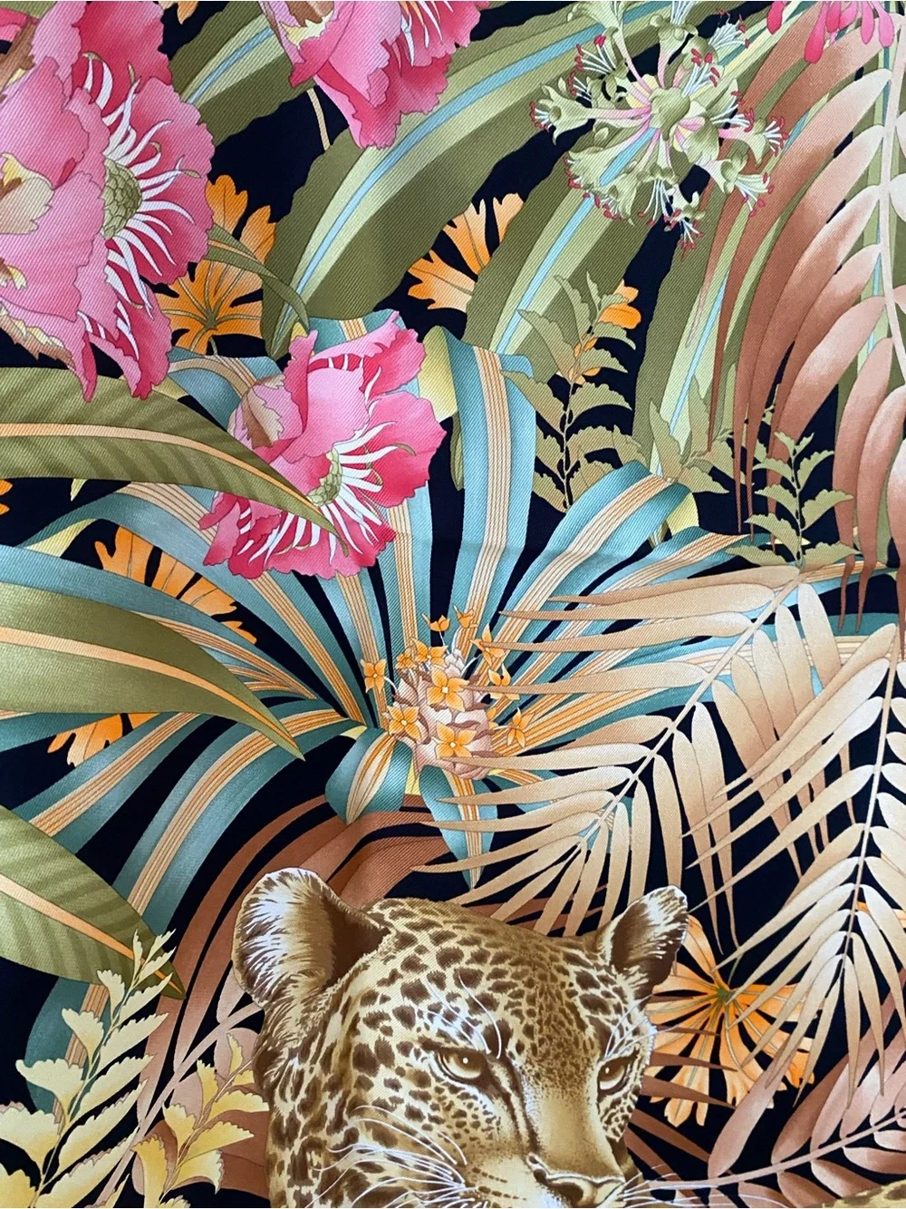 Salvatore Ferragamo Leopard Jungle Floral Silk Scarf